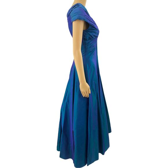 Jessica McClintock SMALL American USA VINTAGE Blue Pleated Maxi Dress Gown - Picture 3 of 8